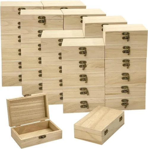 Cregugua Paquete de 48 cajas pequeñas de madera para manualidades, caja de madera sin terminar de 6 x 4 x 2 pulgadas, caja de recuerdo para