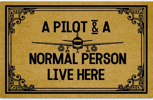 Tapete divertido para puerta delantera, un piloto y una persona normal, con texto en inglés "Live Here", decoración de entrada del hogar, regalo de