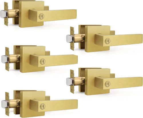 Miniatura 24 de Gobrico 1 paquete de manijas cuadradas de privacidad para puerta en acabado negro mate, manijas interiores sin llave, reversibles para puertas