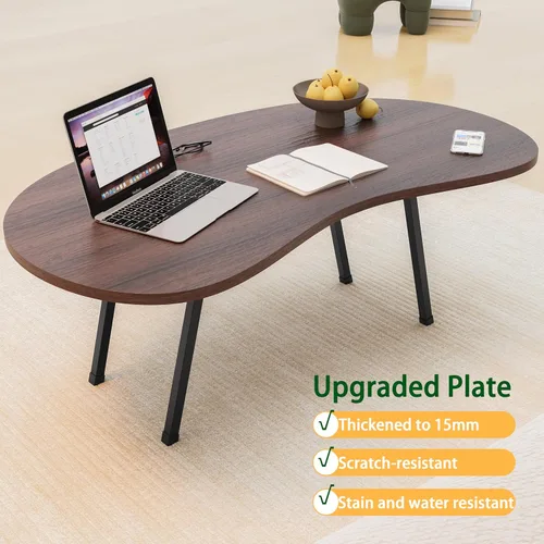 Miniatura 4 de Mesa auxiliar plegable, mesa de centro moderna de mediados de siglo irregular, mesa plegable de riñón, mesas de centro pequeñas de granja, mesa Nogal