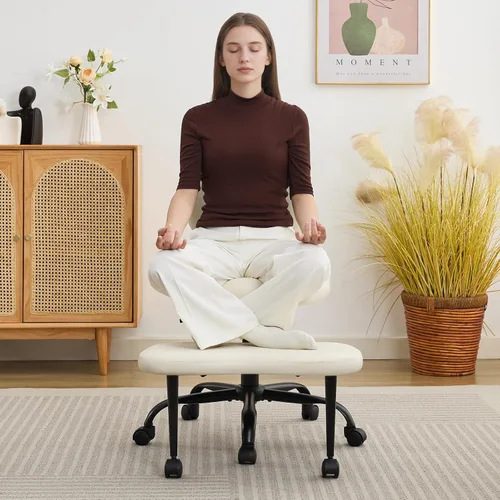 Silla ergonómica de oficina con patas cruzadas, silla para TDAH, asiento ajustable de altura ancha, reposapiés giratorio de 360° con ruedas, silla