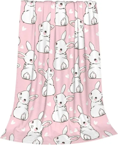Miniatura 9 de Manta de conejo para niñas, manta de Pascua con dibujos animados de conejos, manta de franela polar para sala de estar, dormitorio, sofá, cama
