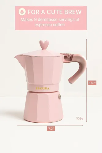 Miniatura 5 de HARIRA Cafetera de 9 tazas de café de estilo italiano y cubano, cafetera de aluminio duradera con mango ergonómico, rica infusión aromática