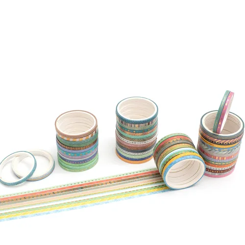 Miniatura 6 de YUBBAEX Juego de 60 Rollos de Cinta Washi Delgada con Lámina Dorada, Cintas Decorativas de Enmascarar con Patrones Básicos Delgados para Artes