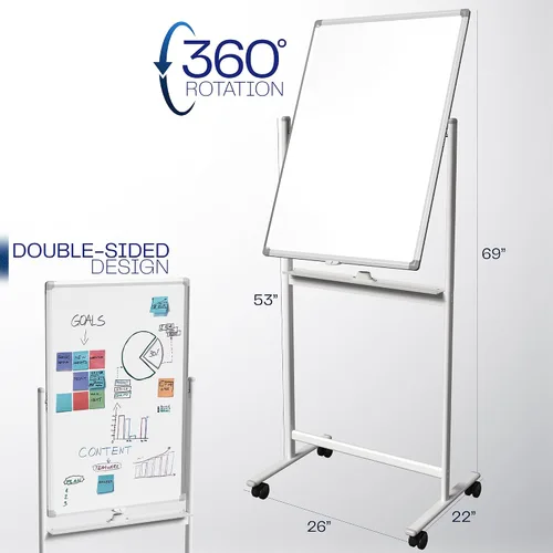 Miniatura 3 de VIVO Móvil 24 x 36 pulgadas, pizarra blanca de borrado en seco de doble cara, soporte de aluminio rodante, magnético, CART-WB24A