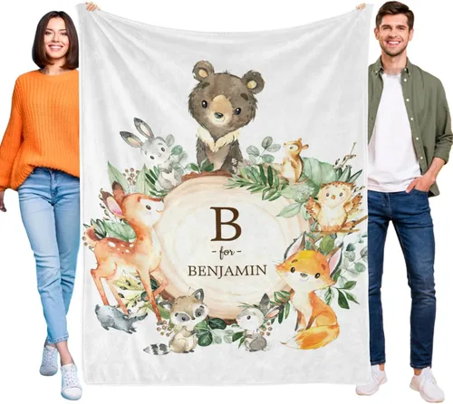 Miniatura 19 de Manta de bebé personalizada de animales del bosque para niños y niñas, manta de bebé personalizada con nombre Adventure Awaits Stuff recién nacido