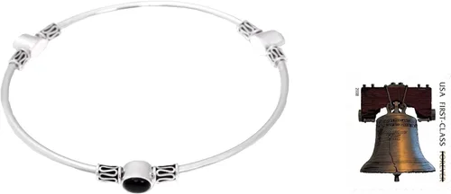 Miniatura 2 de NOVICA Pulsera hecha a mano de plata de ley 925 con ónix estilo balinese, grande, negro, piedra natal de Indonesia, Harmony of Three, grande, Plata