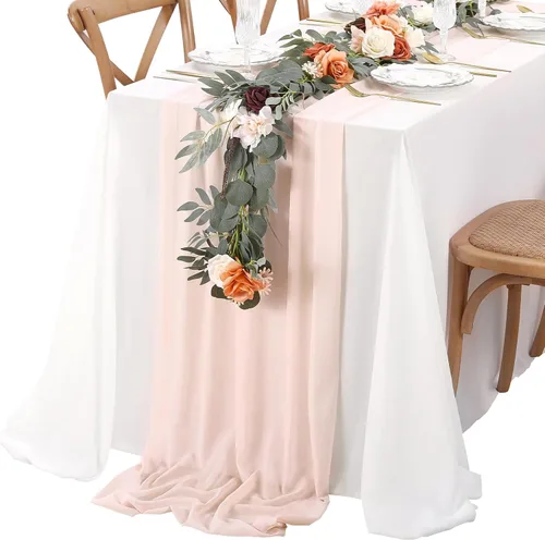 Miniatura 11 de SoarDream - Camino de mesa de gasa, color rosa bebé, de 27 x 120 pulgadas, camino de mesa de estilo romántico ideal para fiesta de boda Púrpura claro