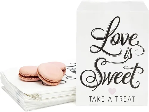 Sparkle and Bash Love Is Sweet - Bolsas de papel para golosinas – Paquete de 100 unidades, 5 x 7.5 pulgadas, color blanco, bolsas de regalo para