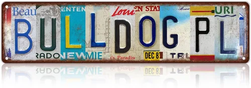 MTsigns Letreros de Bulldog Vintage de Lata de Metal para Calle, Decoración de Pared de Cueva de Hombre, 16 x 4 Pulgadas | Street Signs Man Cave