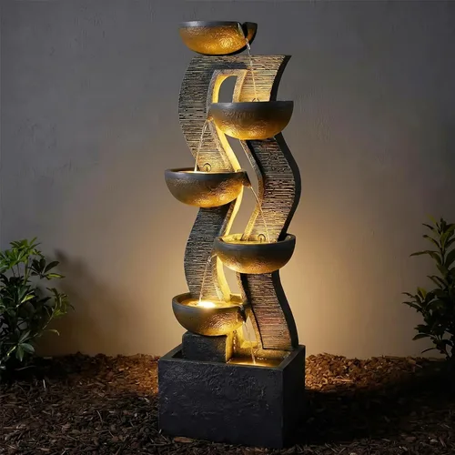 Miniatura 7 de Bumilgar - Fuente de agua de 2 niveles con luces LED, fuente de cascada de 27.95" de altura, independiente para jardín al aire libre
