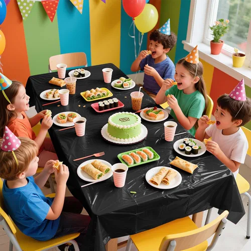 Miniatura 4 de Paquete de 2 manteles rectangulares desechables de plástico negro de 54 x 108 pulgadas, manteles de plástico negro para cumpleaños, bodas