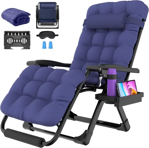 Miniatura 7 de Suteck Silla de gravedad cero de gran tamaño, silla reclinable de 29 pulgadas XL para exteriores con cojín extraíble y reposacabezas, silla