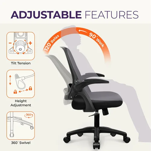 Miniatura 5 de NEO CHAIR Silla de escritorio de oficina para juegos de computadora, soporte lumbar ergonómico con reposabrazos acolchado abatible, altura ajustable