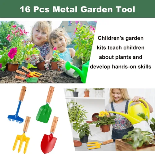 Miniatura 5 de 16 herramientas de jardinería de metal para jardín, playa, caja de arena para excavación, incluyendo pala, rastrillo, tenedor y pala, herramientas