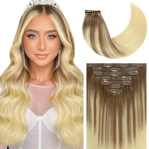 Miniatura 16 de Caliee Extensiones de cabello con pinzas de cabello humano 14 pulgadas Color 1 Negro azabache trama doble invisibles Extensiones de cabello humano