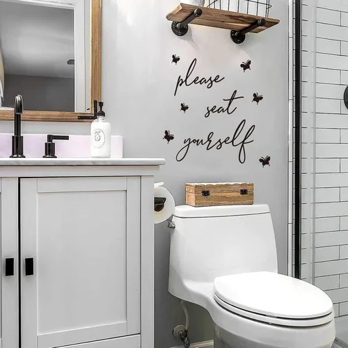 Miniatura 4 de Divertidas calcomanías de pared con texto en inglés «Please Seat Yourself Bath», letrero de vinilo con texto en inglés «Please Seat Yourself»