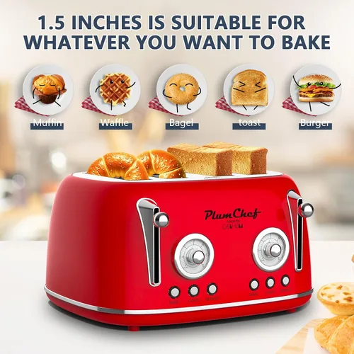 Miniatura 5 de Tostadora de ranura larga extra ancha de 4 rebanadas, bandeja extraíble para migas, 6 ajustes de tostado, funciones de bagel/descongelación, 1650 W