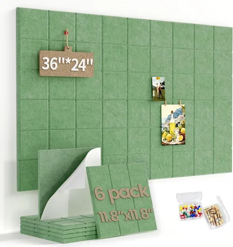 Miniatura 31 de Pizarra de corcho grande para paredes con 30 pasadores, 11.8 x 11.8 pulgadas, paquete de 6 tablones de anuncios para oficina en casa, cocina, tablón