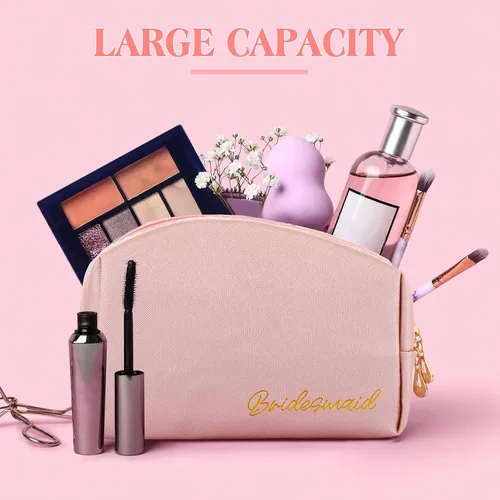 Miniatura 6 de Hillban 6 piezas de cuero sintético para novia, bolsa de maquillaje para cosméticos, dama de honor, impermeable, bolsa de viaje, bolsa de regalo