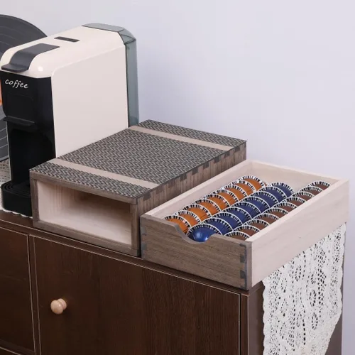 Miniatura 9 de DDYURI Soportes para cápsulas de café de 1 capa y 1 cajón, marrón oscuro (CF1D1C-DK)
