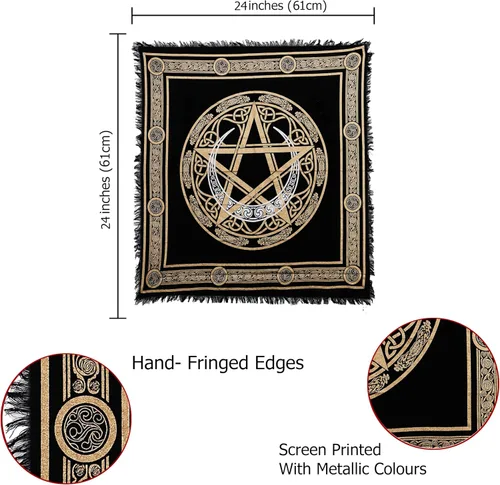 Miniatura 6 de Indian Consigners Paño de altar Pentagrama Brujería Alter Tarot Spread Top Cloth Wiccan Square Espiritual 24 por 24 Paño Sagrado Pentagrama Crescent