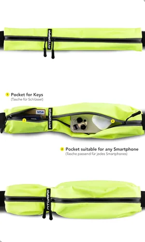 Miniatura 2 de Cinturón de correr Fitgriff® para hombres y mujeres - Bolso de jogging seguro para teléfono, llaves y elementos esenciales - Para todos los Amarillo
