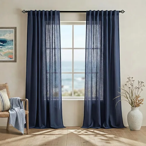 Miniatura 34 de Cortinas de lino azul claro de 90 pulgadas de largo para sala de estar, dormitorio de niñas, guardería, decoración acogedora de verano, bolsillo