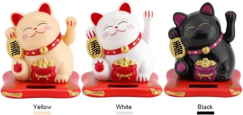 Miniatura 9 de Agatige Gato de la suerte alimentado por energía solar, brazo agitador chino de la suerte, adorno de gato de la suerte Feng Shui, decoración de gato