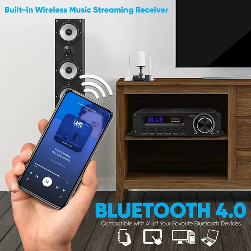 Miniatura 4 de Amplificador de audio inalámbrico Pyle Bluetooth para el hogar - Receptor estéreo de potencia para cine en casa de 100 W, 5.1 canales, sonido
