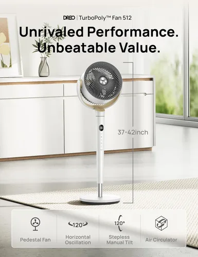 Miniatura 2 de Dreo Ventilador para dormitorio, ventilador de pie oscilante de 120°, ventilador de pedestal silencioso con motor DC, 9 velocidades, 4 modos, 20dB