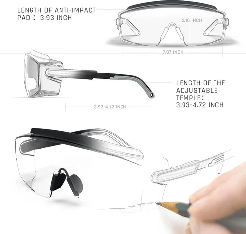 Miniatura 4 de Gafas de seguridad antivaho Gafas de seguridad sobre gafas protectoras con lentes antiarañazos ajustables Negro