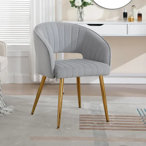 Miniatura 12 de ABET Silla de escritorio con ruedas, silla de terciopelo para oficina en casa, sillón giratorio con base dorada, sillas decorativas modernas Crema