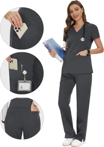 Miniatura 3 de POSHGLAM Pantalones médicos de maternidad para mujer, pantalones de trabajo, estilo casual, pantalones de embarazo, S-XXL