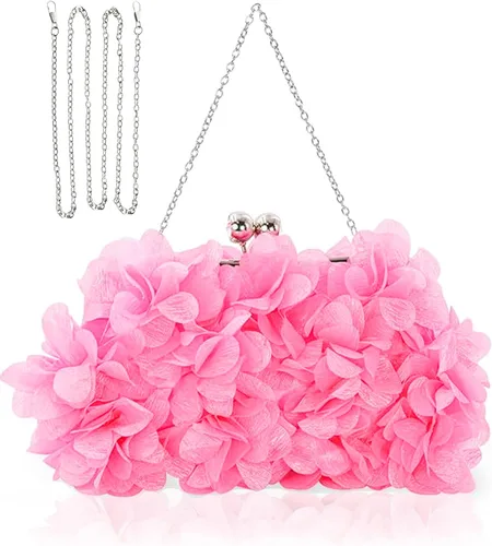 Miniatura 13 de Elegante bolso de noche para mujer, pequeño bolso de mano floral con cadena desmontable para bodas, fiestas, bailes de graduación