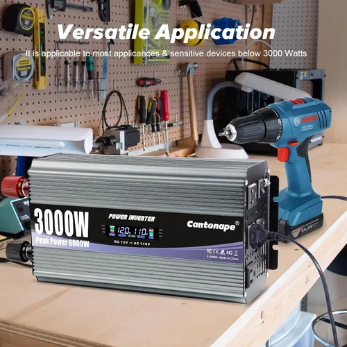 Miniatura 6 de Cantonape Inversor de corriente de 3000 W de 12 V a 110 V/120 V CC a CA con pantalla LCD, control remoto y 4 salidas de CA, adaptador de coche