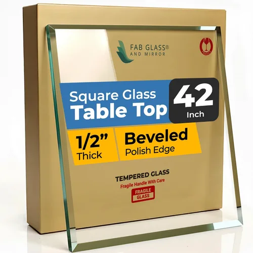 Miniatura 25 de Tablero de vidrio templado transparente de 10 pulgadas cuadradas con borde biselado de 1/2 pulgada de espesor para mesas de comedor, de café