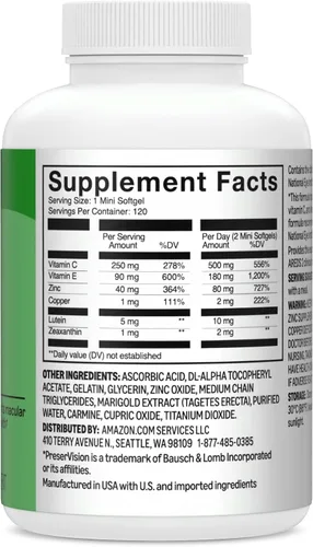 Miniatura 5 de Amazon Basics Suplemento de vitaminas y minerales para los ojos, fórmula AREDS 2 con luteína y zeaxantina, 120 cápsulas blandas