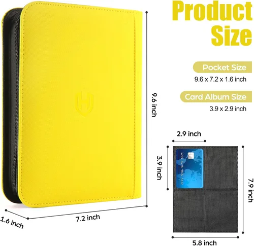 Miniatura 3 de Pemocyny Carpeta de cartas coleccionables con fundas, amarilla, capacidad de almacenamiento para 288 cartas, duradera e impermeable Amarillo