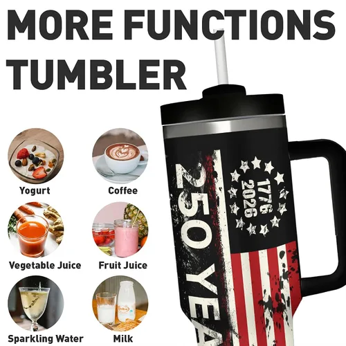 Miniatura 5 de 250 Years American Flag - Vaso aislado de acero inoxidable de 40 onzas (40.6 fl oz), taza de café patriótica con tapa a prueba de salpicaduras