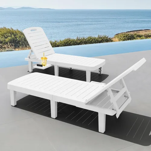 Miniatura 9 de CDCASA Chaise Lounge al aire libre, sillas de piscina multifuncionales con 5 posiciones ajustables y bandeja lateral, salas de resina impermeables