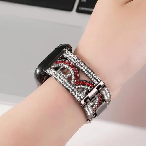 Miniatura 4 de Pulsera de cristal de lujo compatible con Apple Watch Band 38/40/41/42/44/45/46/1.929 in, iWatch Series 11/10/9/8/7/6/5/4, correa de metal hueco