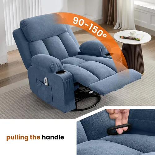 Miniatura 8 de Silla reclinable giratoria con masaje por vibración y calor, reclinable de 150° y balanceo suave, capacidad de 350 libras con bolsillo lateral