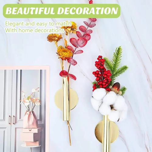 Miniatura 3 de Jetec 3 jarrones de pared de metal dorado para colgar en la pared, macetas para flores, tubo colgante bohemio para exhibir decoración del hogar