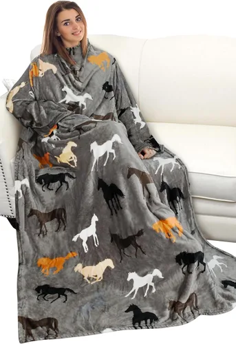 Miniatura 28 de Catalonia Manta con estampado navideño con mangas y bolsillo, acogedora manta de forro polar suave de visón, manta de microfelpa para mujeres y Elfo