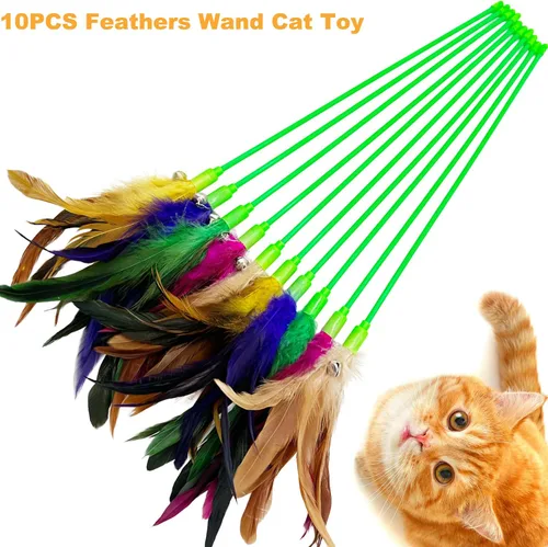 Miniatura 3 de Juguetes interactivos de plumas para gatos, 10 piezas de plumas para gatos de interior 10 juguetes de varita para gatos