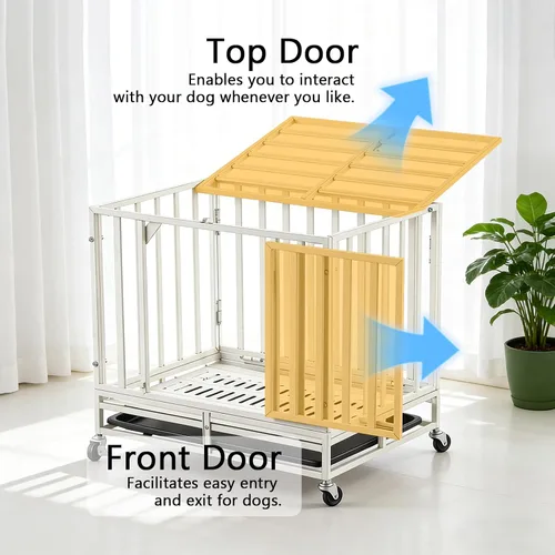 Miniatura 3 de Jaula de acero resistente de 24 pulgadas para perros con alta ansiedad, con cerraduras resistentes y bandeja extraíble, jaula para perros pequeños