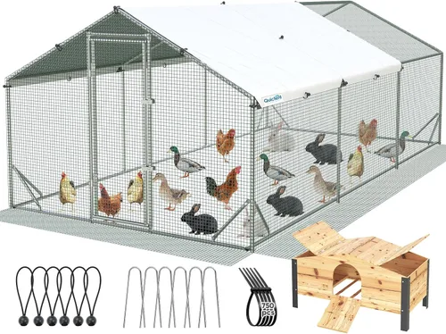 Miniatura 14 de Quictent Gallinero grande de metal para más de 10 aves de corral con paño de hardware lateral y cubierta impermeable, serie avanzada para Blanco