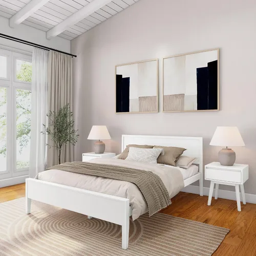 Miniatura 15 de Plank+Beam Estructura de cama individual de madera maciza, cama plataforma con cabecero, color nogal