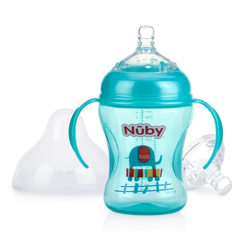 Miniatura 4 de Nuby Enfermera de 3 etapas antigoteo con cuello ancho, botella a taza para sorber, paquete de 3, 11 onzas, más de 3 meses